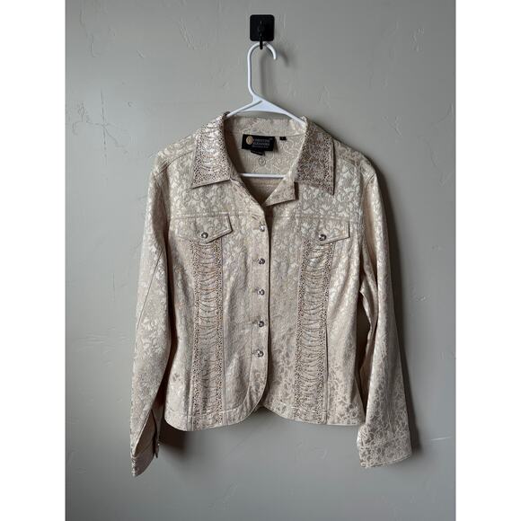 Christine Alexander Cream Denim Jacket Embellished Swarovski Crystal Rhinestones - Picture 3 of 7